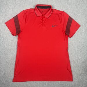 Nike Golf Shirt Mens Large Red MM Fly Framing Commander Dri-Fit Polo Modern Fit